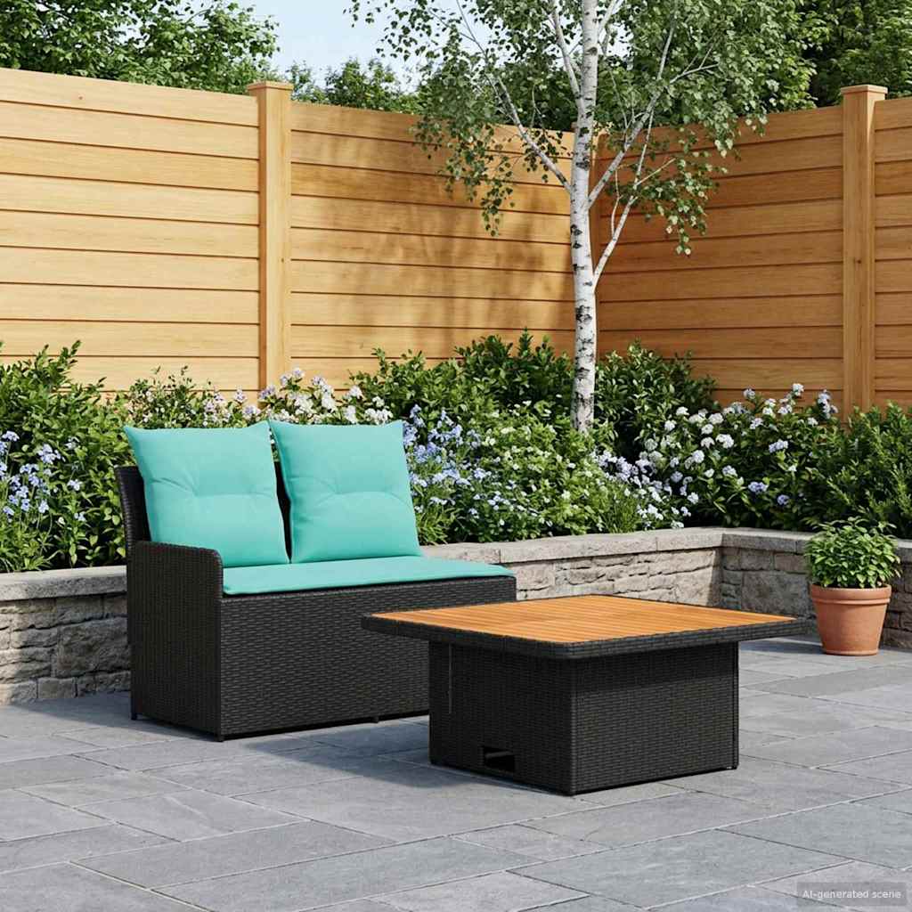 vidaXL Tuin Armsteun Sofa met Opklaptafel 2 Stuk Zwart PE Rattan