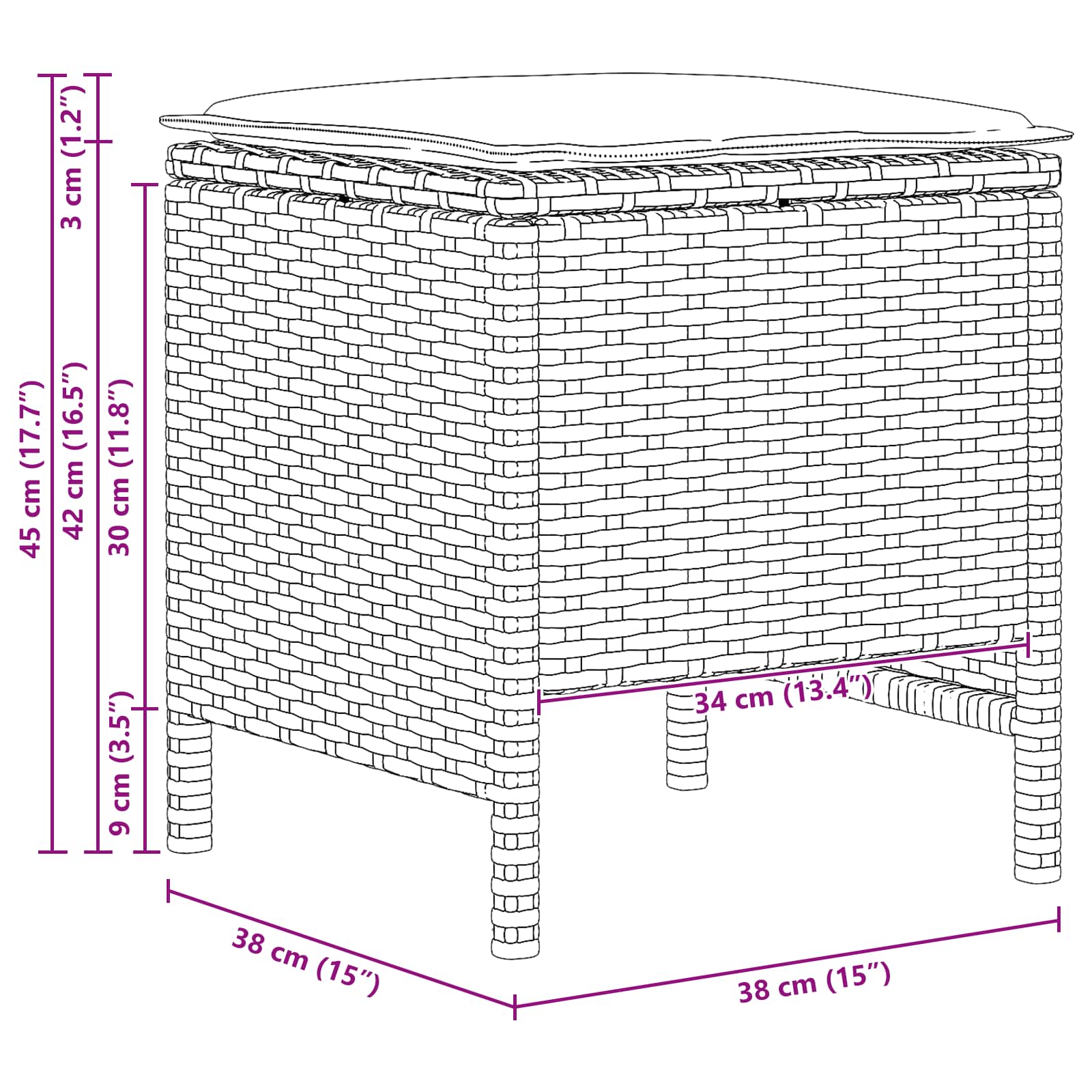 vidaXL Tuinvoetenbank 2 Stuk Zwart 38 x 38 x 45 cm PE Rattan