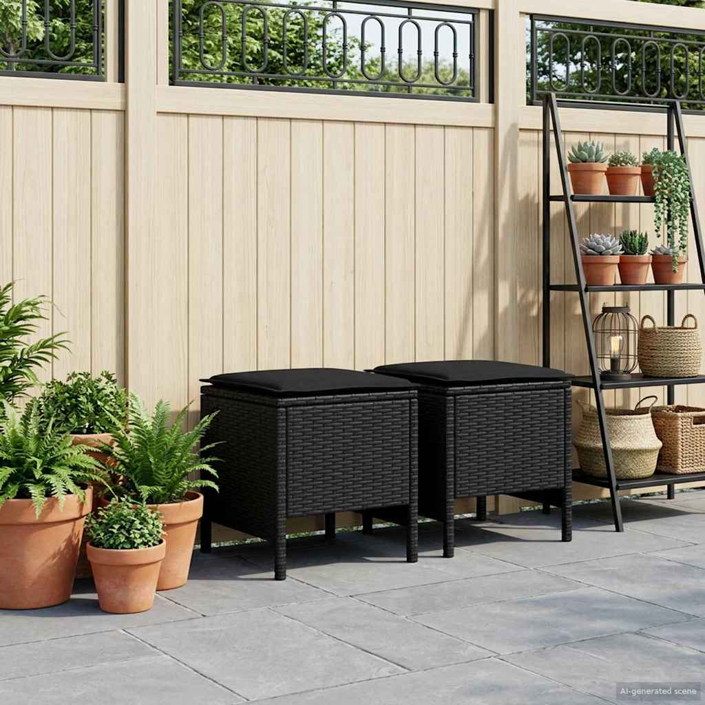 vidaXL Tuinvoetenbank 2 Stuk Zwart 38 x 38 x 45 cm PE Rattan