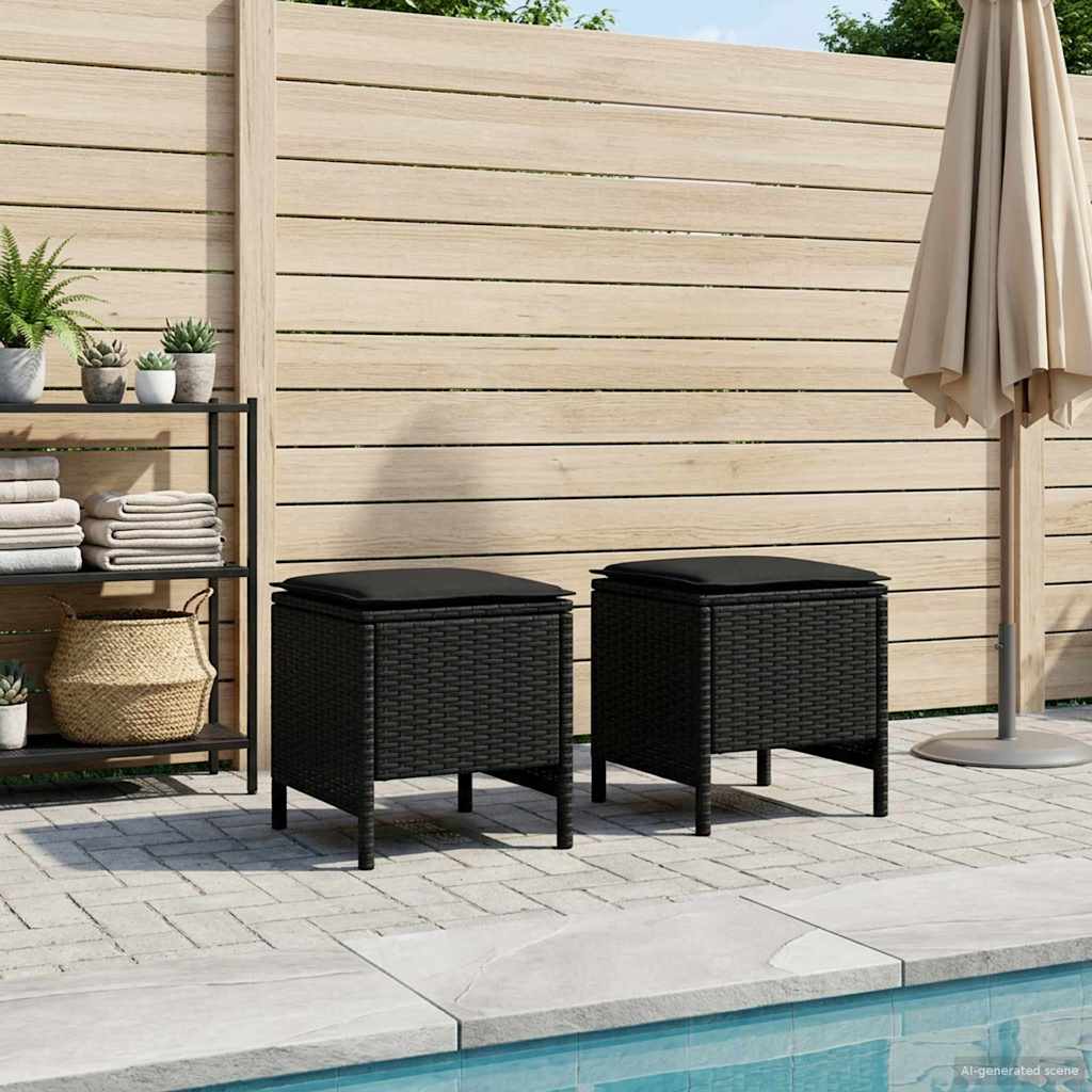 vidaXL Tuinvoetenbank 2 Stuk Zwart 38 x 38 x 45 cm PE Rattan