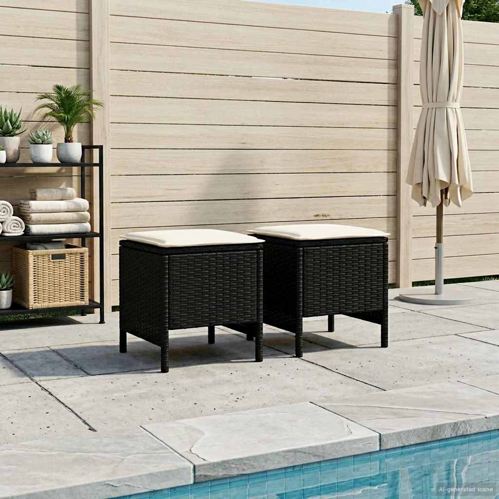 vidaXL Tuinvoetenbank 2 Stuk Zwart 38 x 38 x 45 cm PE Rattan