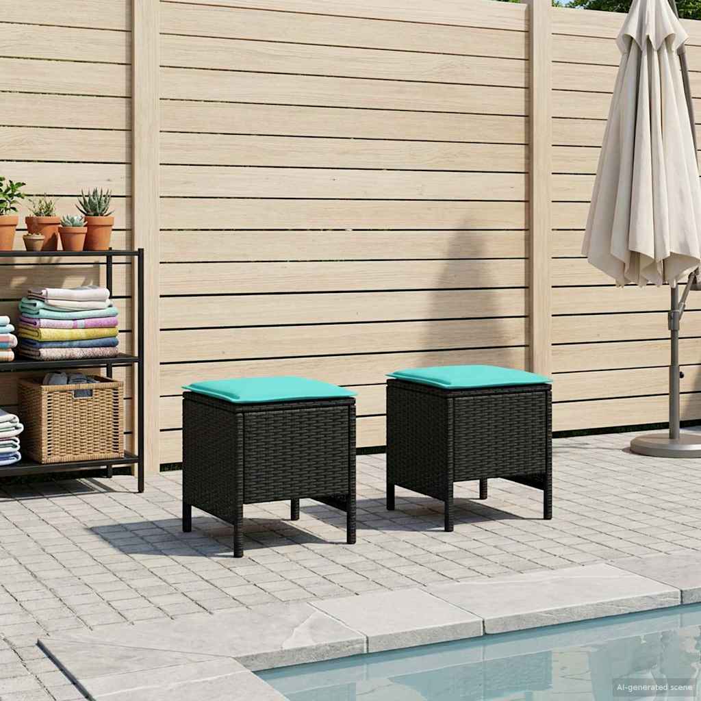 vidaXL Tuinvoetenbank 2 Stuk Zwart 38 x 38 x 45 cm PE Rattan