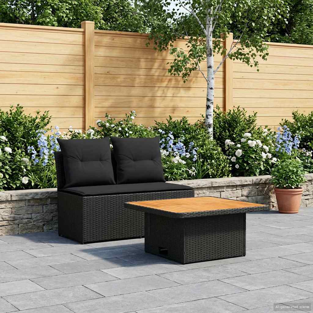 vidaXL 2 Stuk Tuin middelste sofa met uitschuiftafel poly rattan Zwart