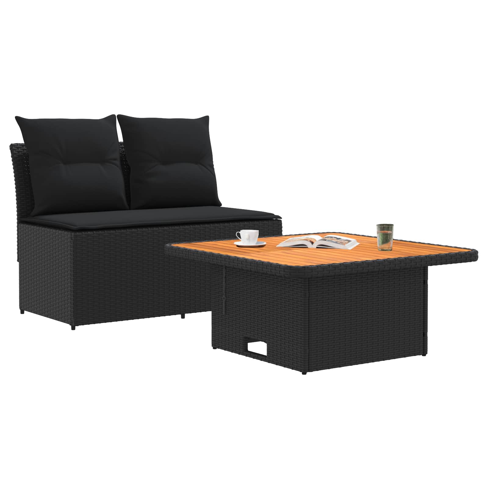vidaXL 2 Stuk Tuin middelste sofa met uitschuiftafel poly rattan Zwart