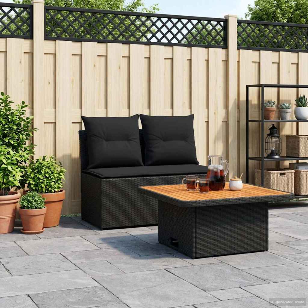 vidaXL 2 Stuk Tuin middelste sofa met uitschuiftafel poly rattan Zwart