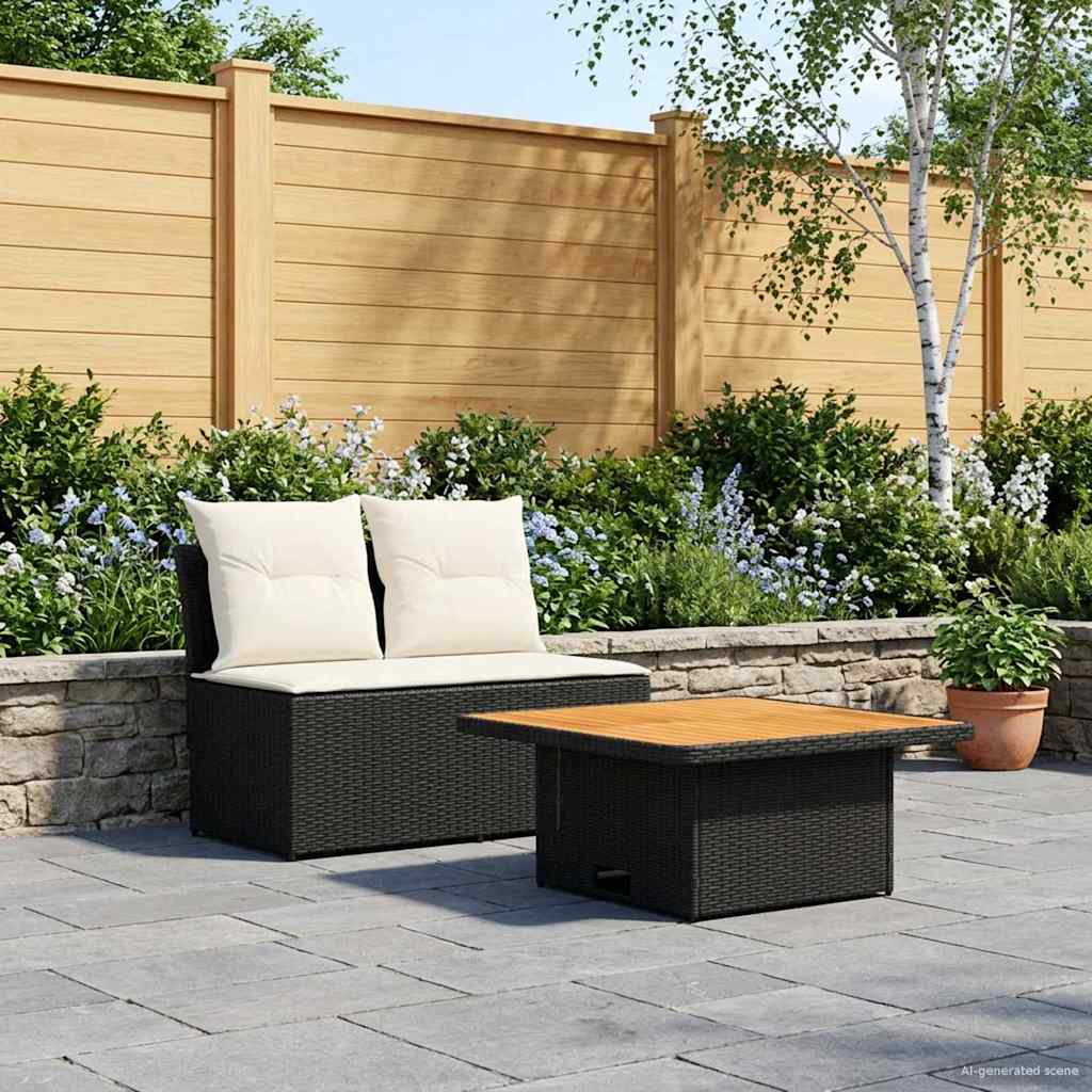vidaXL 2 Stuk Tuin middelste sofa met uitschuiftafel poly rattan Zwart