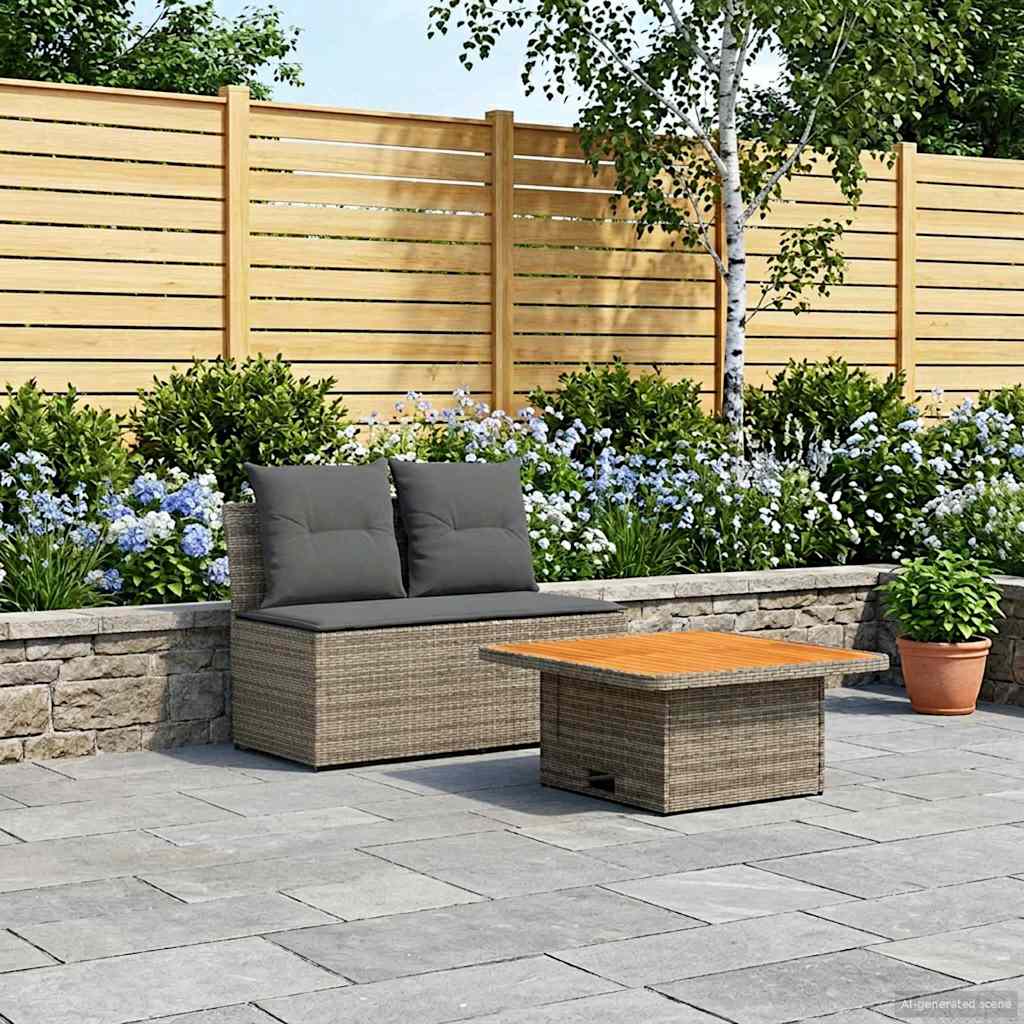 vidaXL 2 Stuk Tuin middelste sofa met uitschuiftafel poly rattan Zwart