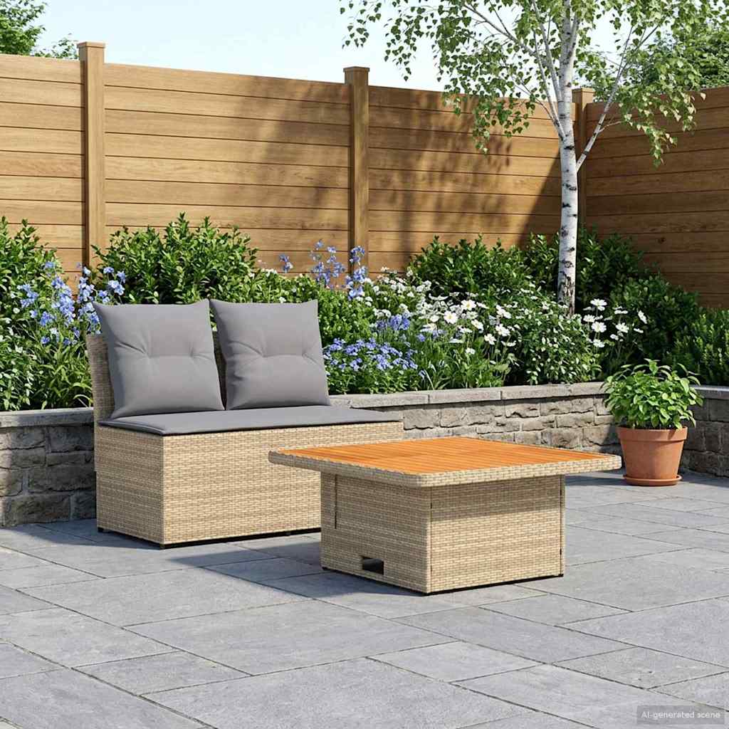 vidaXL 2 Stuk Tuin middelste sofa met uitschuiftafel poly rattan Zwart