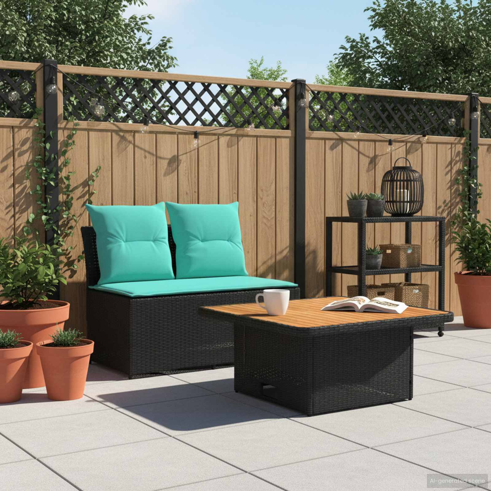 vidaXL 2 Stuk Tuin middelste sofa met uitschuiftafel poly rattan Zwart
