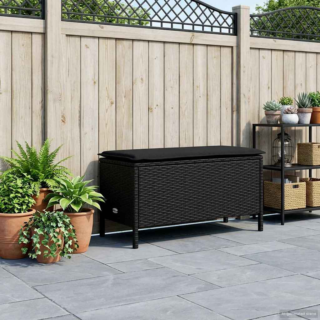 vidaXL Tuinvoetenbank met kussen Zwart 80 x 38 x 45 cm PE Rattan