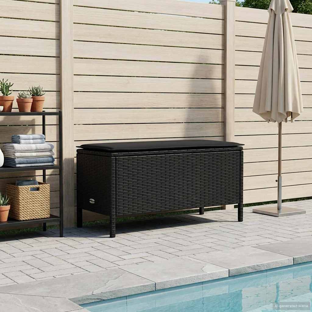 vidaXL Tuinvoetenbank met kussen Zwart 80 x 38 x 45 cm PE Rattan