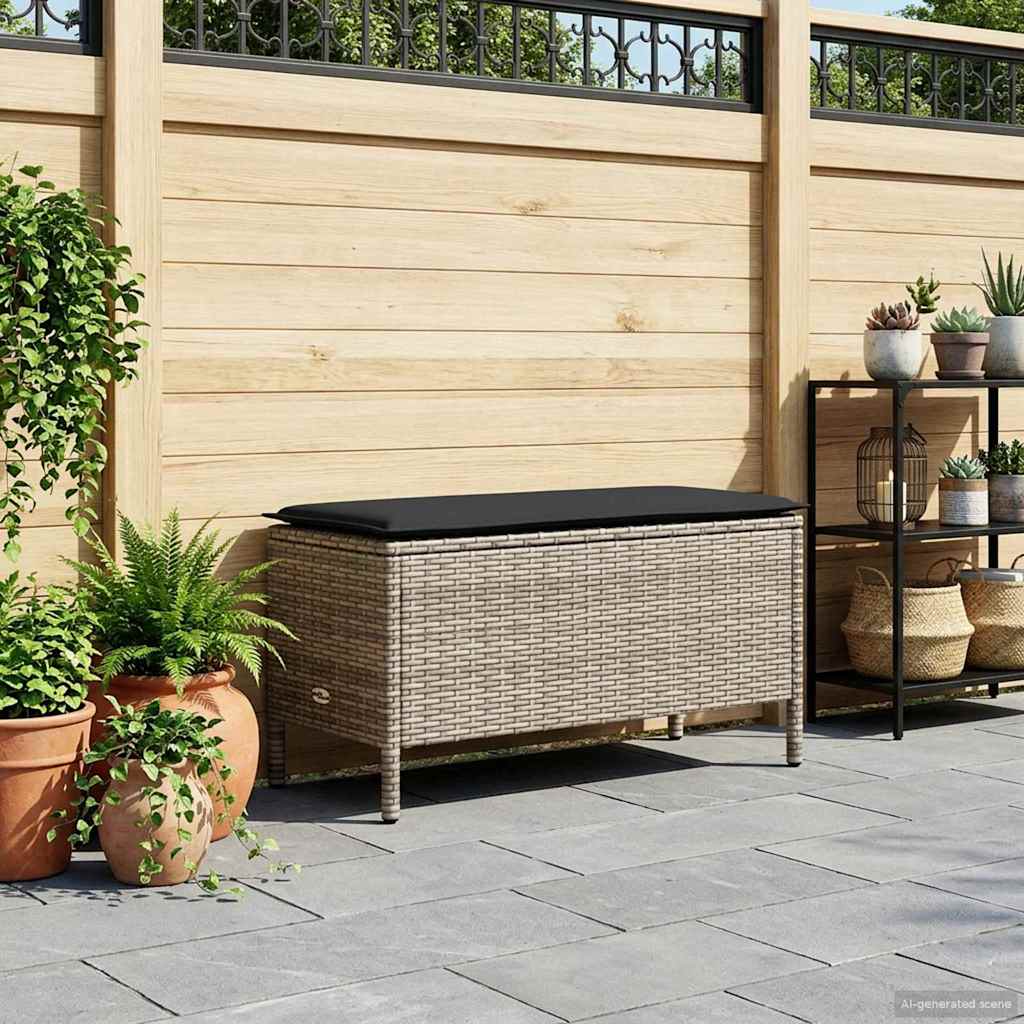 vidaXL Tuinvoetenbank met kussen Zwart 80 x 38 x 45 cm PE Rattan