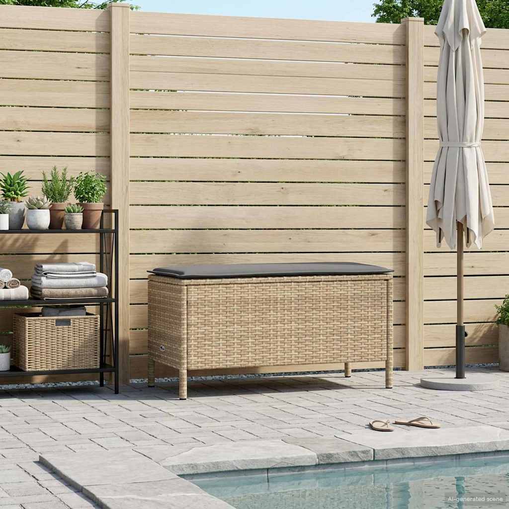 vidaXL Tuinvoetenbank met kussen Zwart 80 x 38 x 45 cm PE Rattan