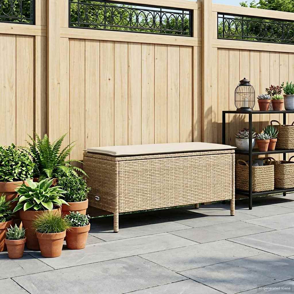 vidaXL Tuinvoetenbank met kussen Zwart 80 x 38 x 45 cm PE Rattan