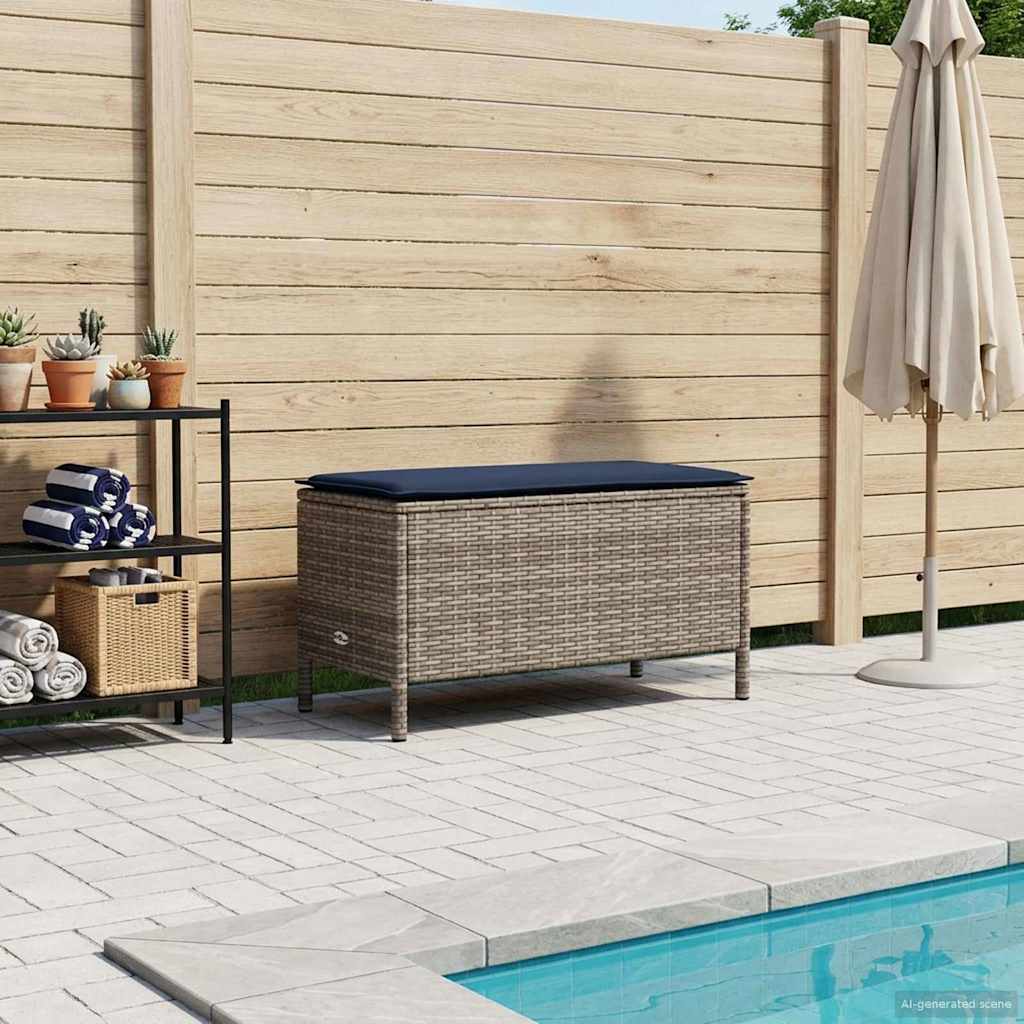 vidaXL Tuinvoetenbank met kussen Zwart 80 x 38 x 45 cm PE Rattan