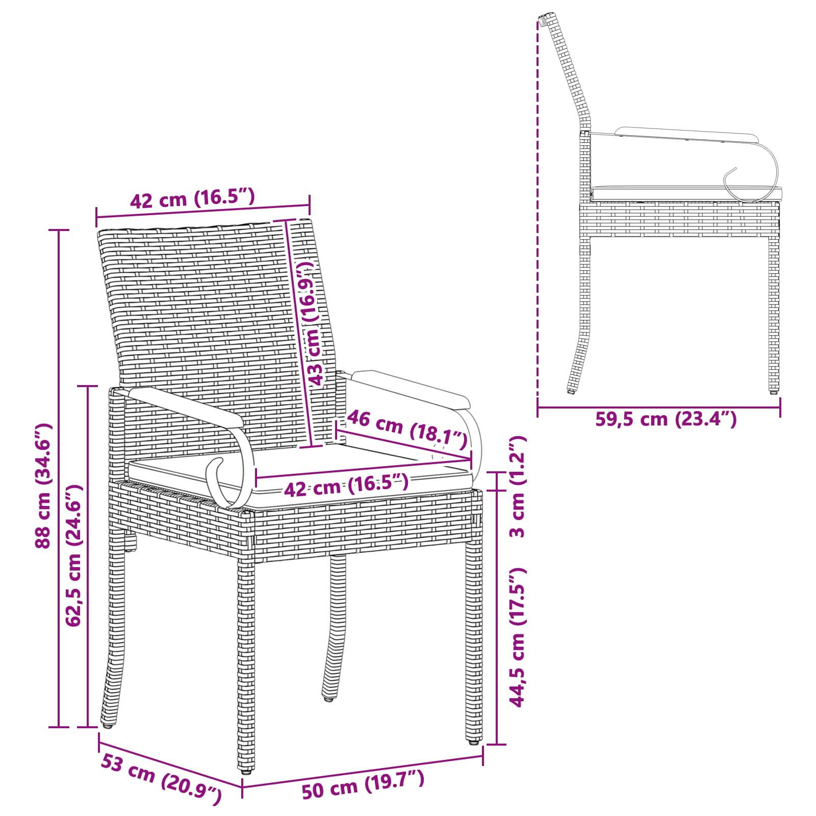 vidaXL Tuinstoelen 2 pcs Zwart en Cream Wit Poly rattan en acacia