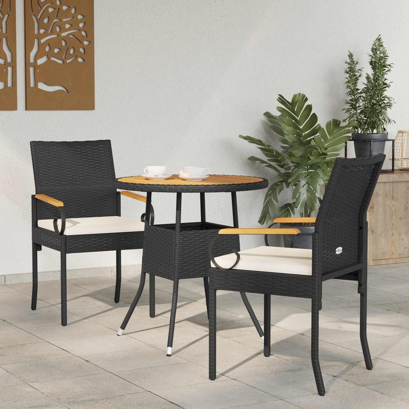 vidaXL Tuinstoelen 2 pcs Zwart en Cream Wit Poly rattan en acacia