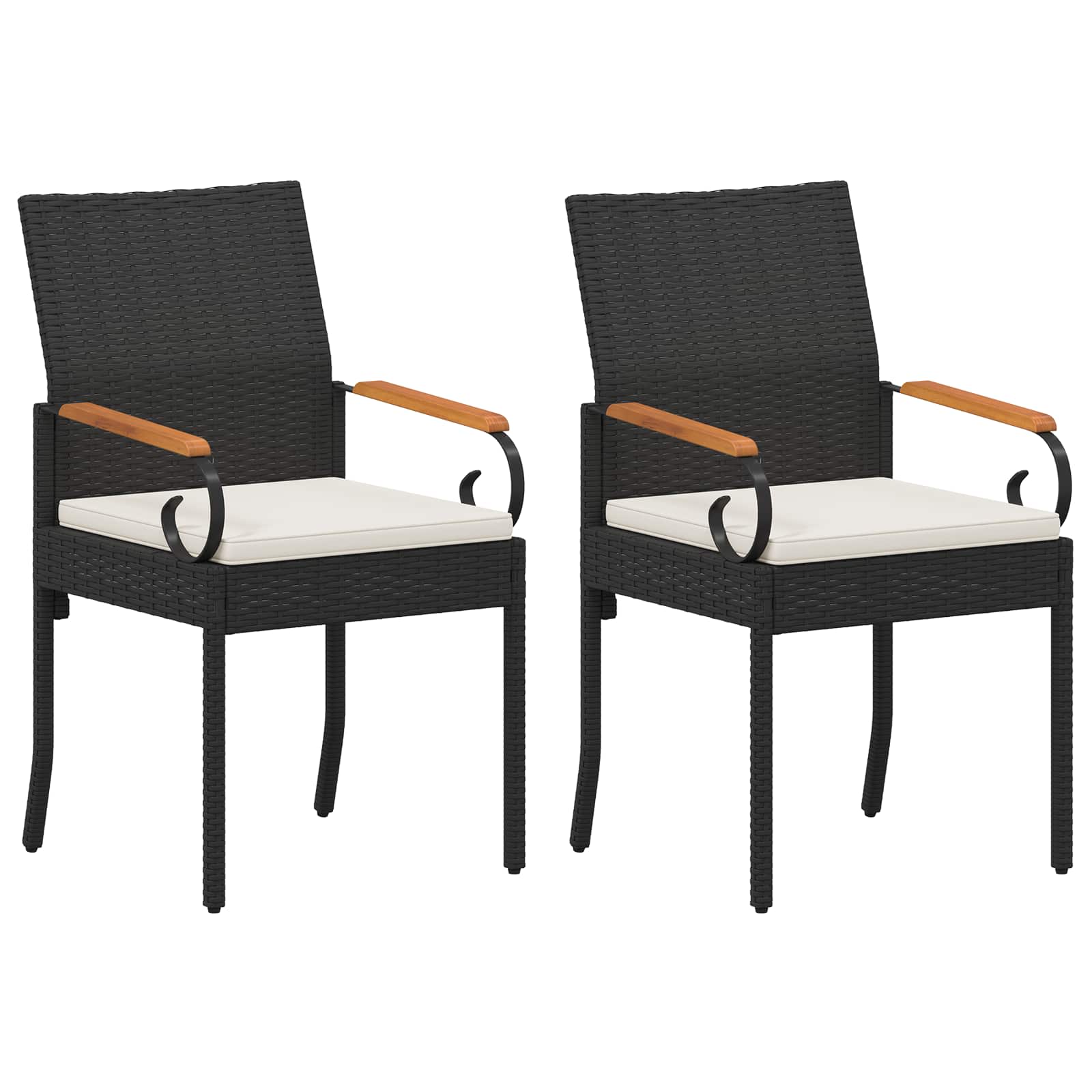 vidaXL Tuinstoelen 2 pcs Zwart en Cream Wit Poly rattan en acacia