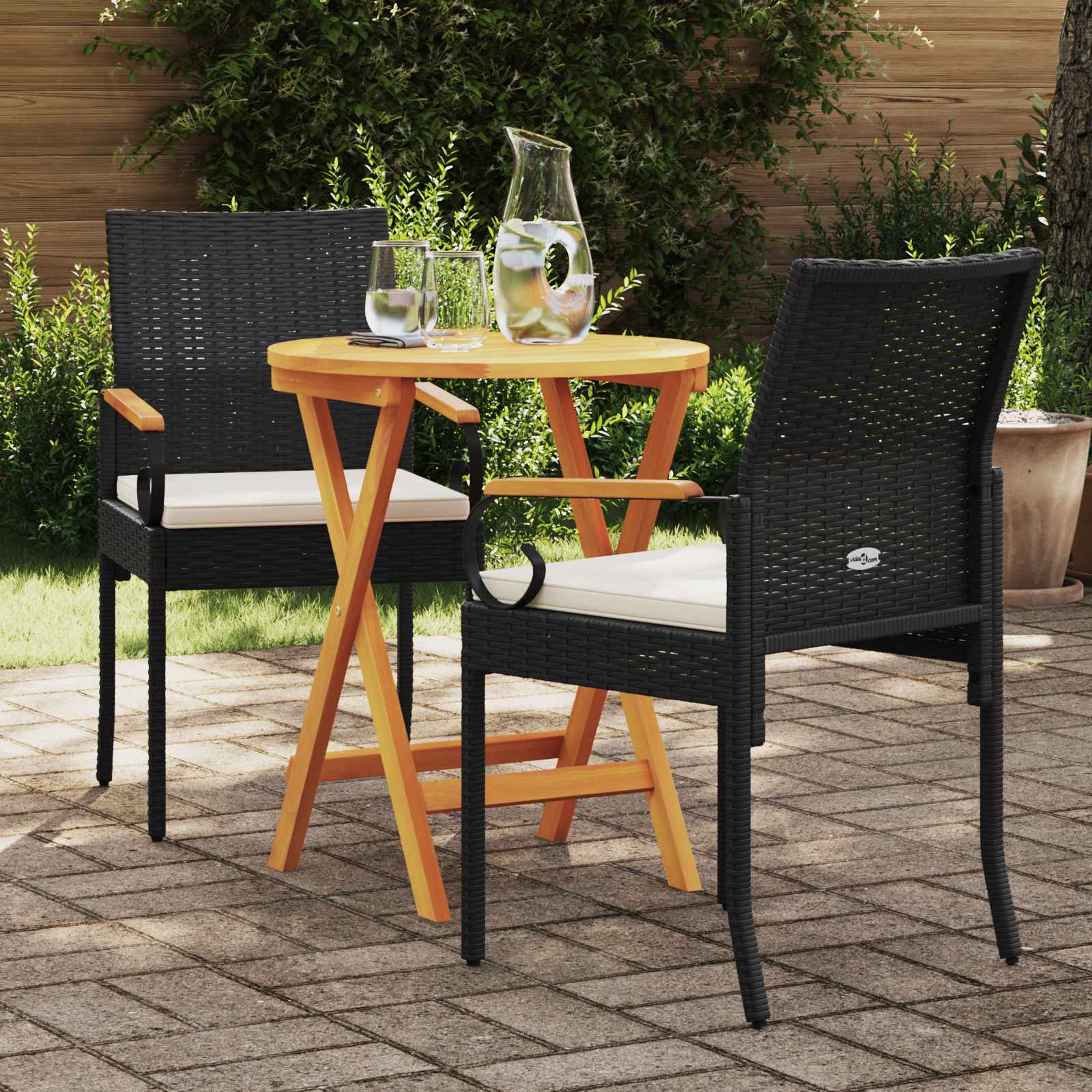 vidaXL Tuinstoelen 2 pcs Zwart en Cream Wit Poly rattan en acacia