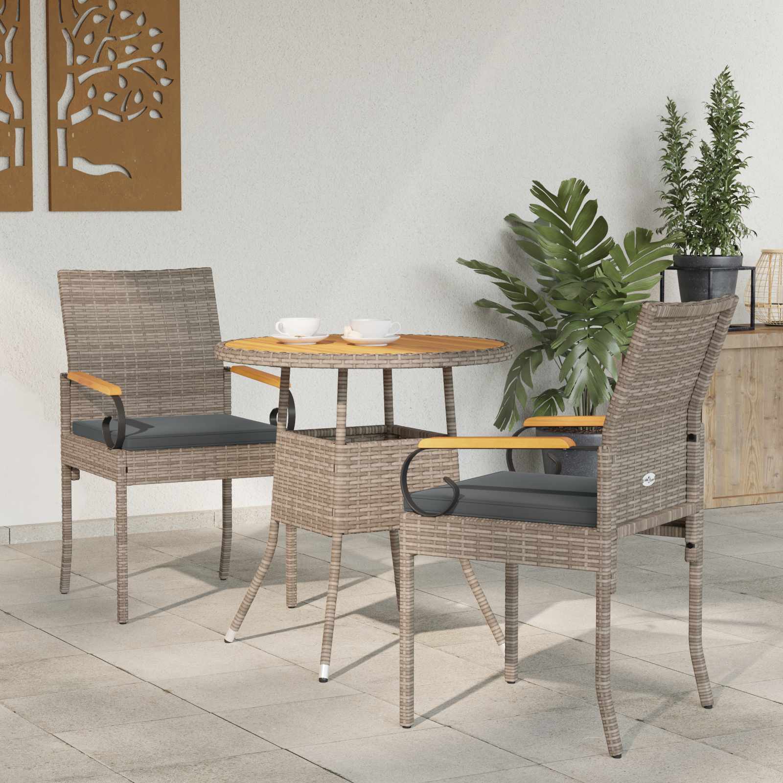 vidaXL Tuinstoelen 2 pcs Zwart en Cream Wit Poly rattan en acacia