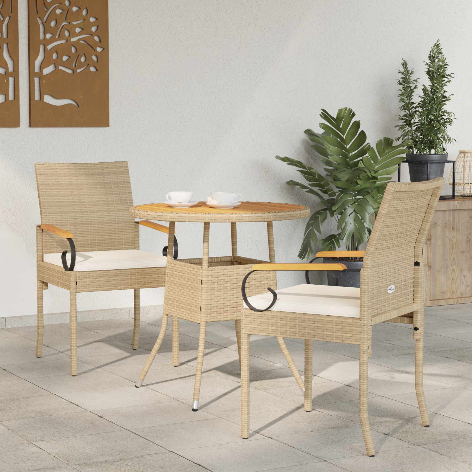 vidaXL Tuinstoelen 2 pcs Zwart en Cream Wit Poly rattan en acacia