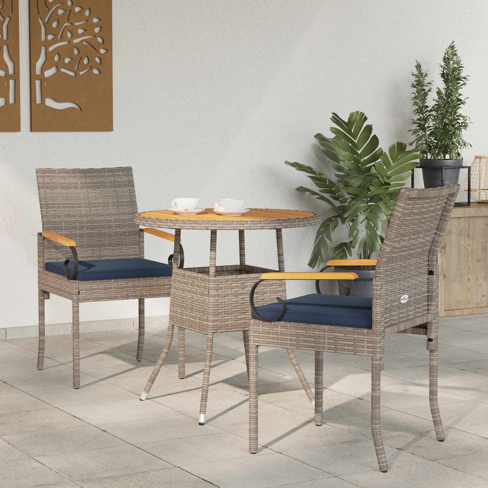 vidaXL Tuinstoelen 2 pcs Zwart en Cream Wit Poly rattan en acacia