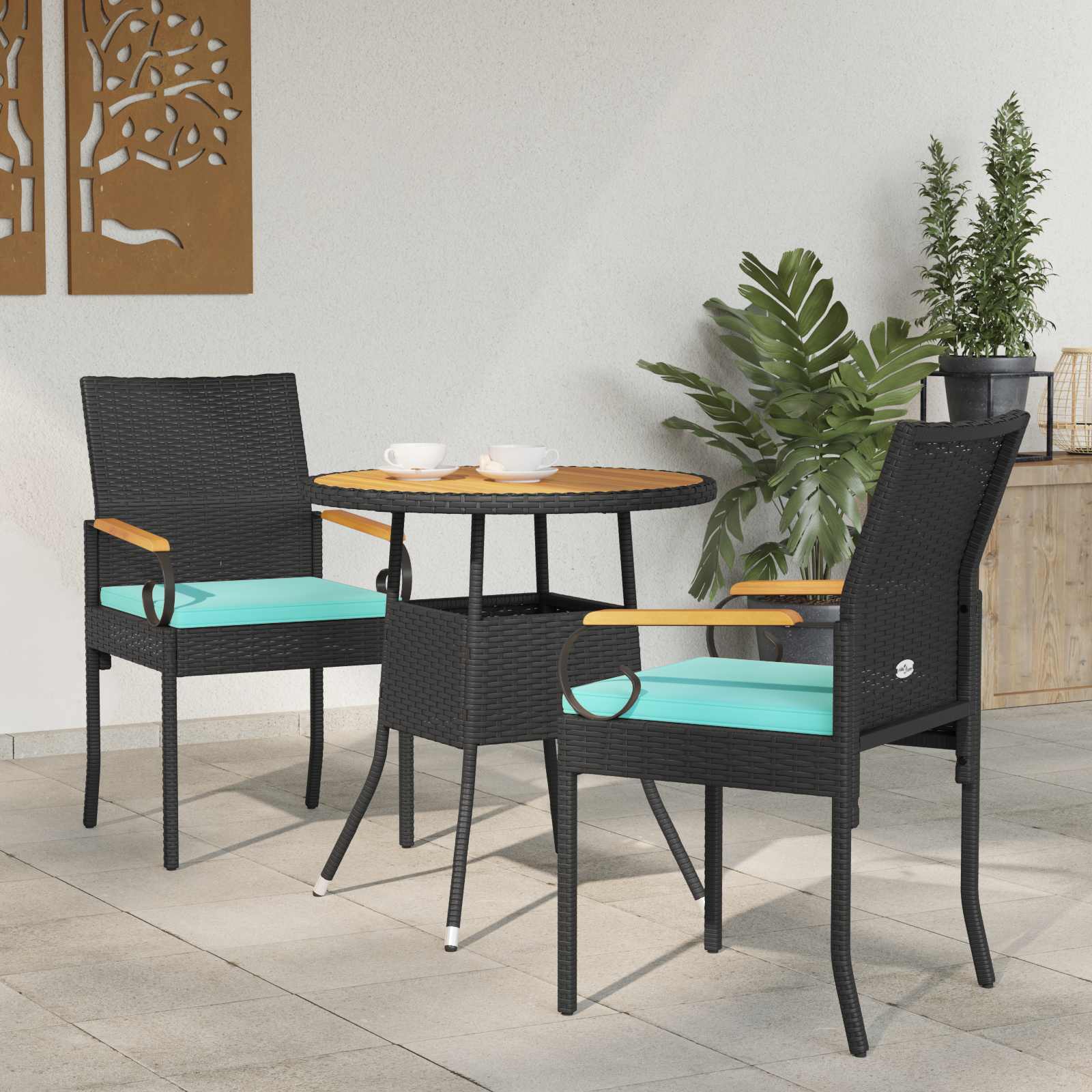 vidaXL Tuinstoelen 2 pcs Zwart en Cream Wit Poly rattan en acacia