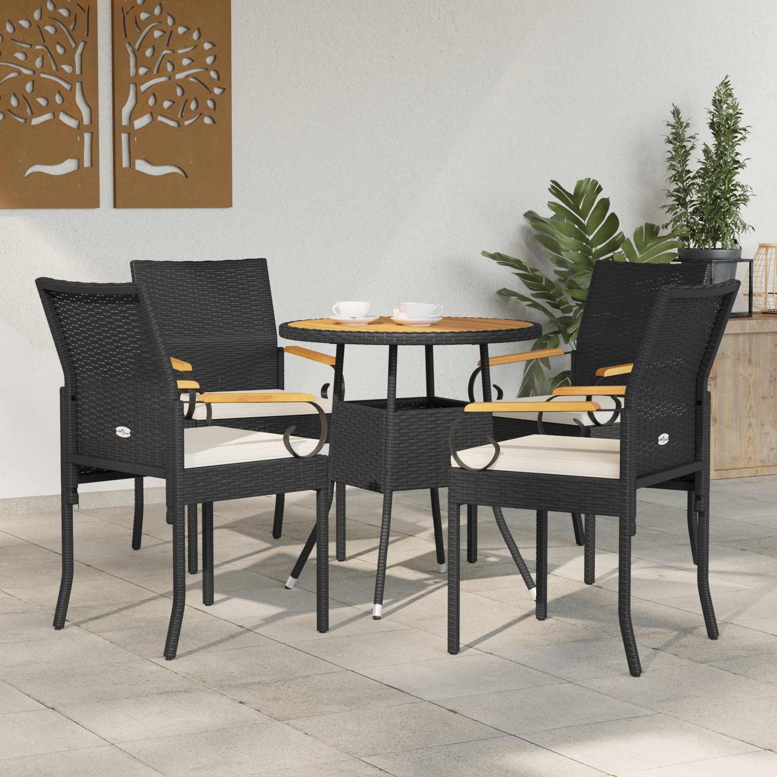 vidaXL Tuinstoelen 2 pcs Zwart en Cream Wit Poly rattan en acacia