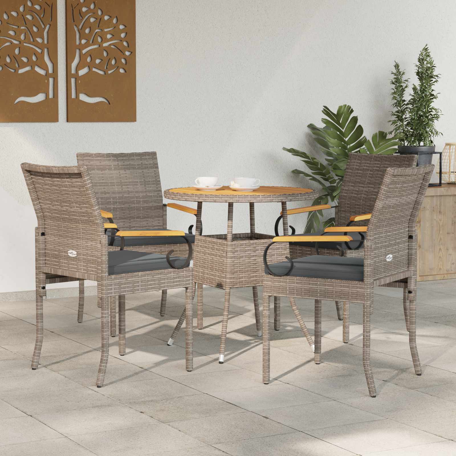 vidaXL Tuinstoelen 2 pcs Zwart en Cream Wit Poly rattan en acacia