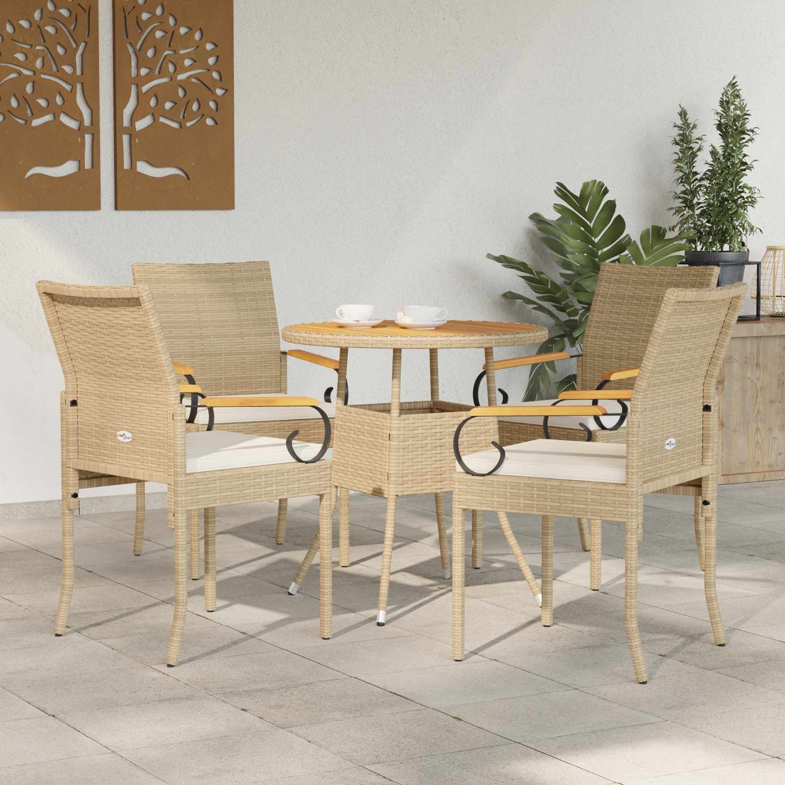 vidaXL Tuinstoelen 2 pcs Zwart en Cream Wit Poly rattan en acacia