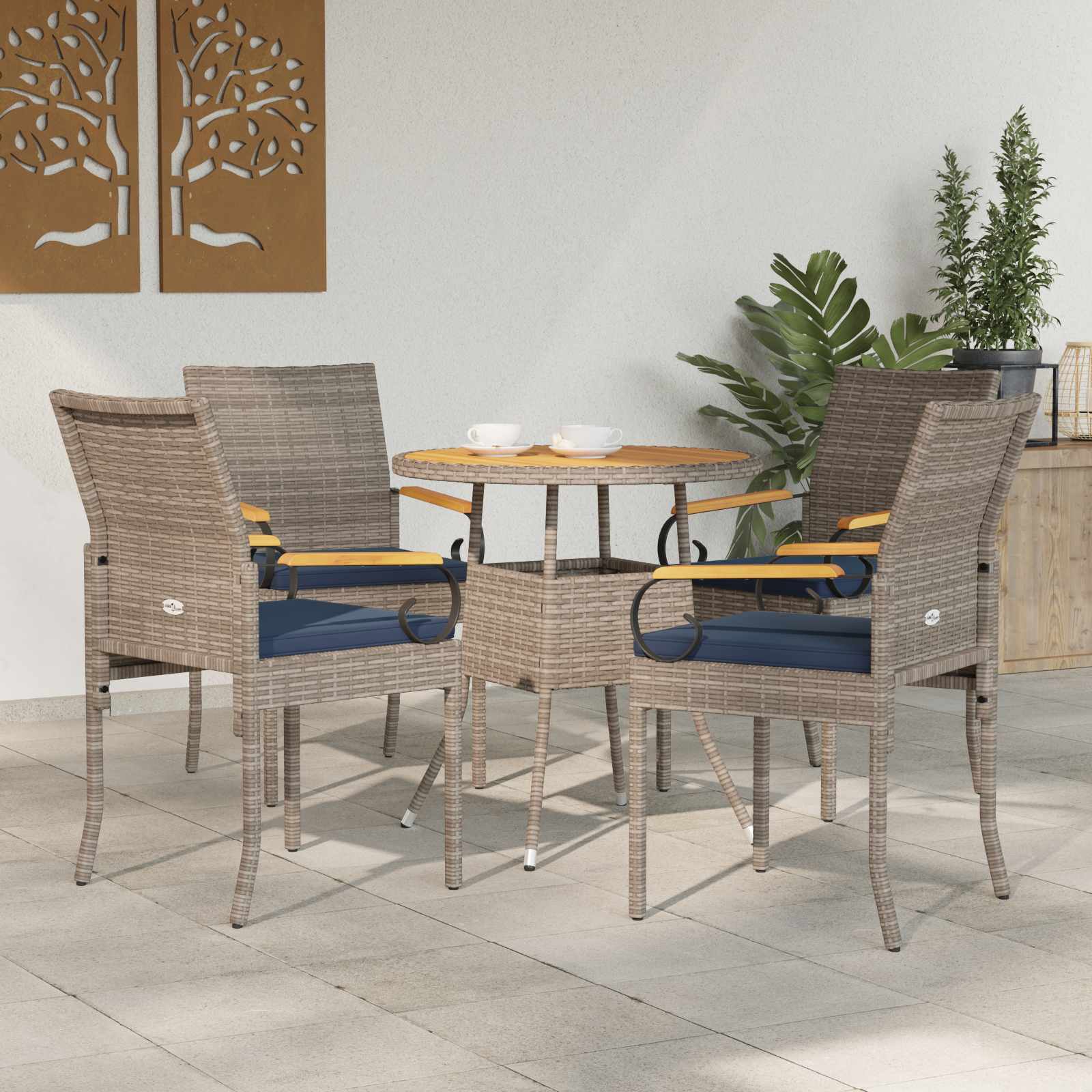 vidaXL Tuinstoelen 2 pcs Zwart en Cream Wit Poly rattan en acacia