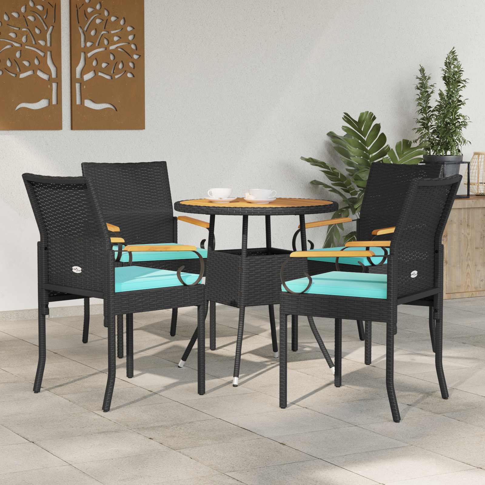 vidaXL Tuinstoelen 2 pcs Zwart en Cream Wit Poly rattan en acacia