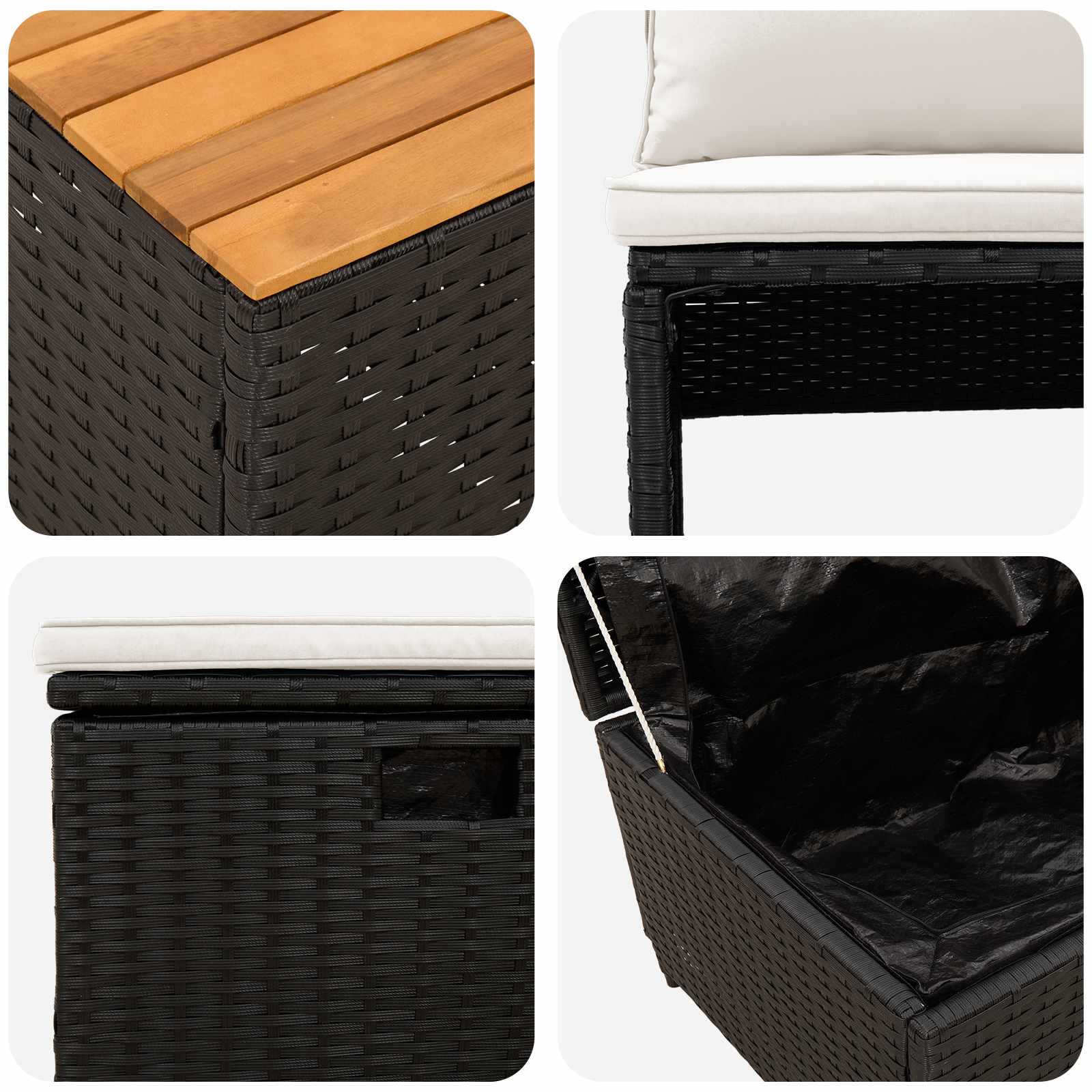 vidaXL Buiten bankenset 4 pcs Zwart en Cream Wit Poly rattan en acacia