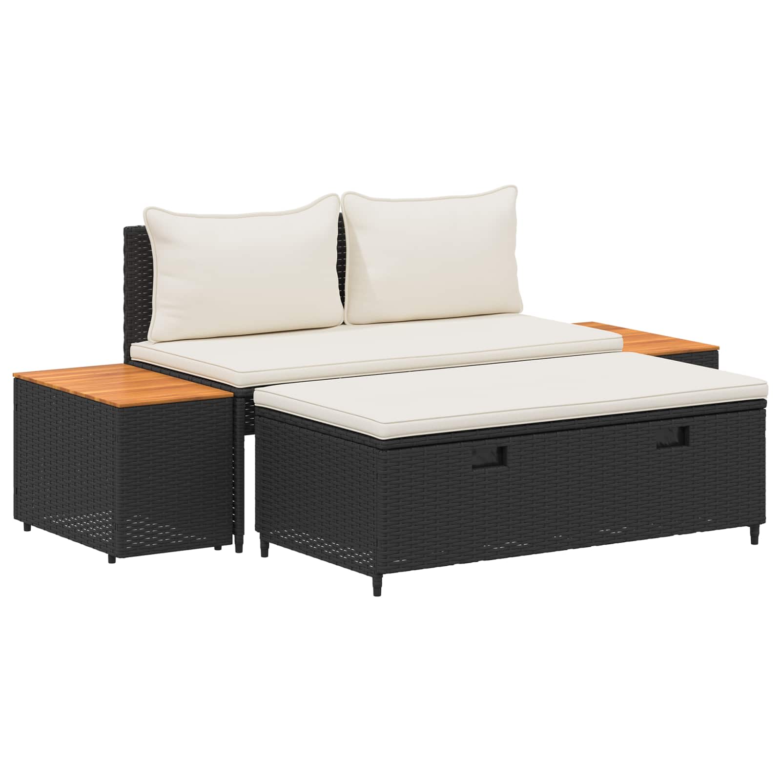 vidaXL Buiten bankenset 4 pcs Zwart en Cream Wit Poly rattan en acacia