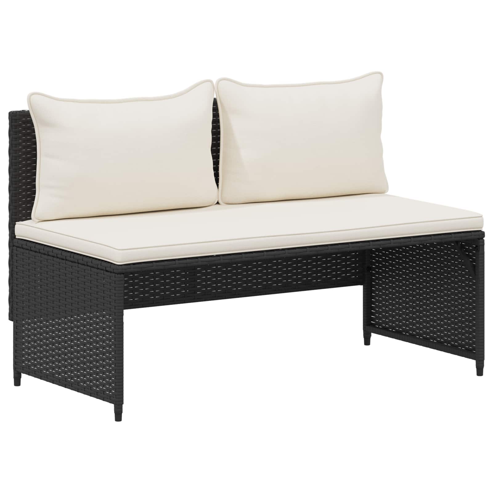vidaXL Buiten bankenset 4 pcs Zwart en Cream Wit Poly rattan en acacia