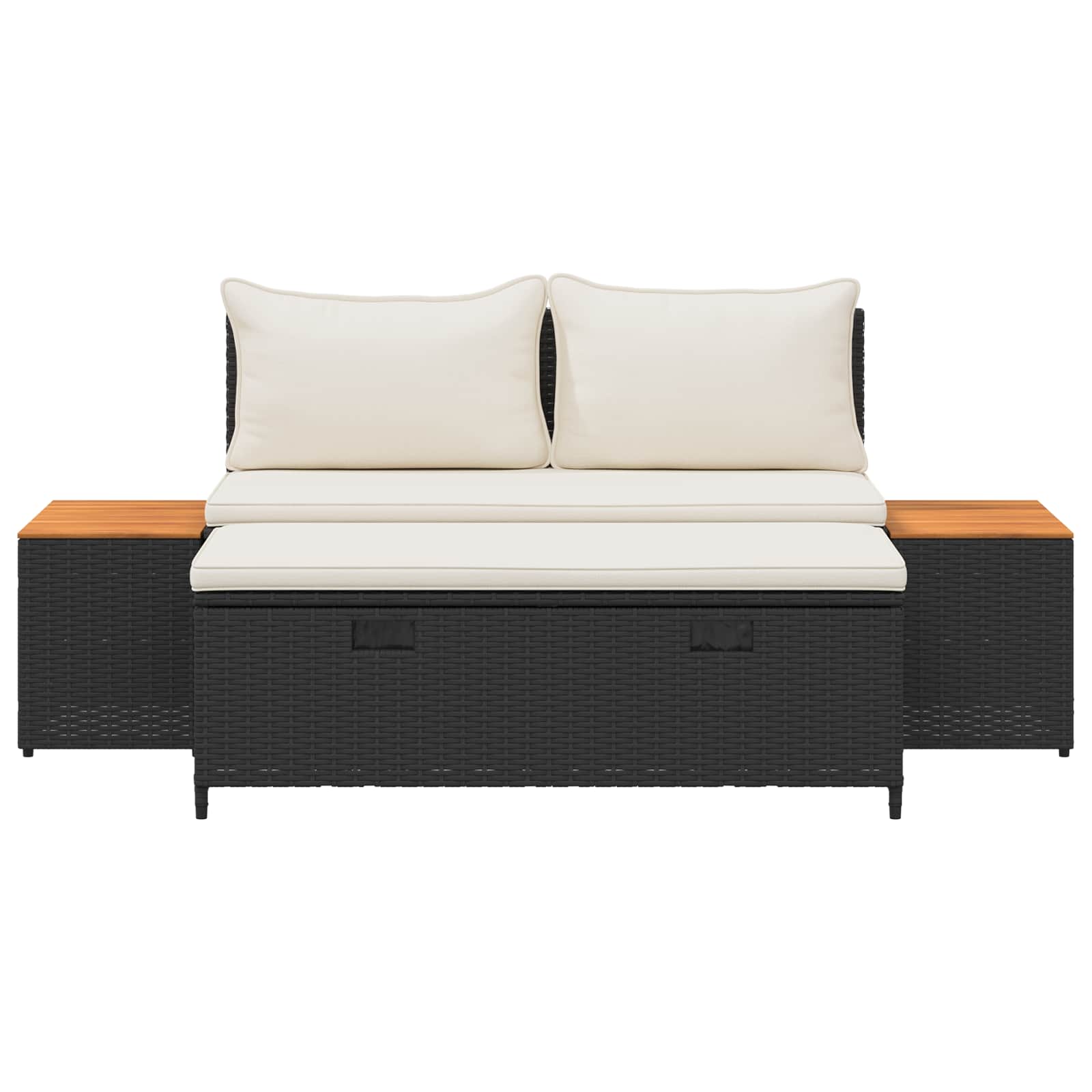 vidaXL Buiten bankenset 4 pcs Zwart en Cream Wit Poly rattan en acacia