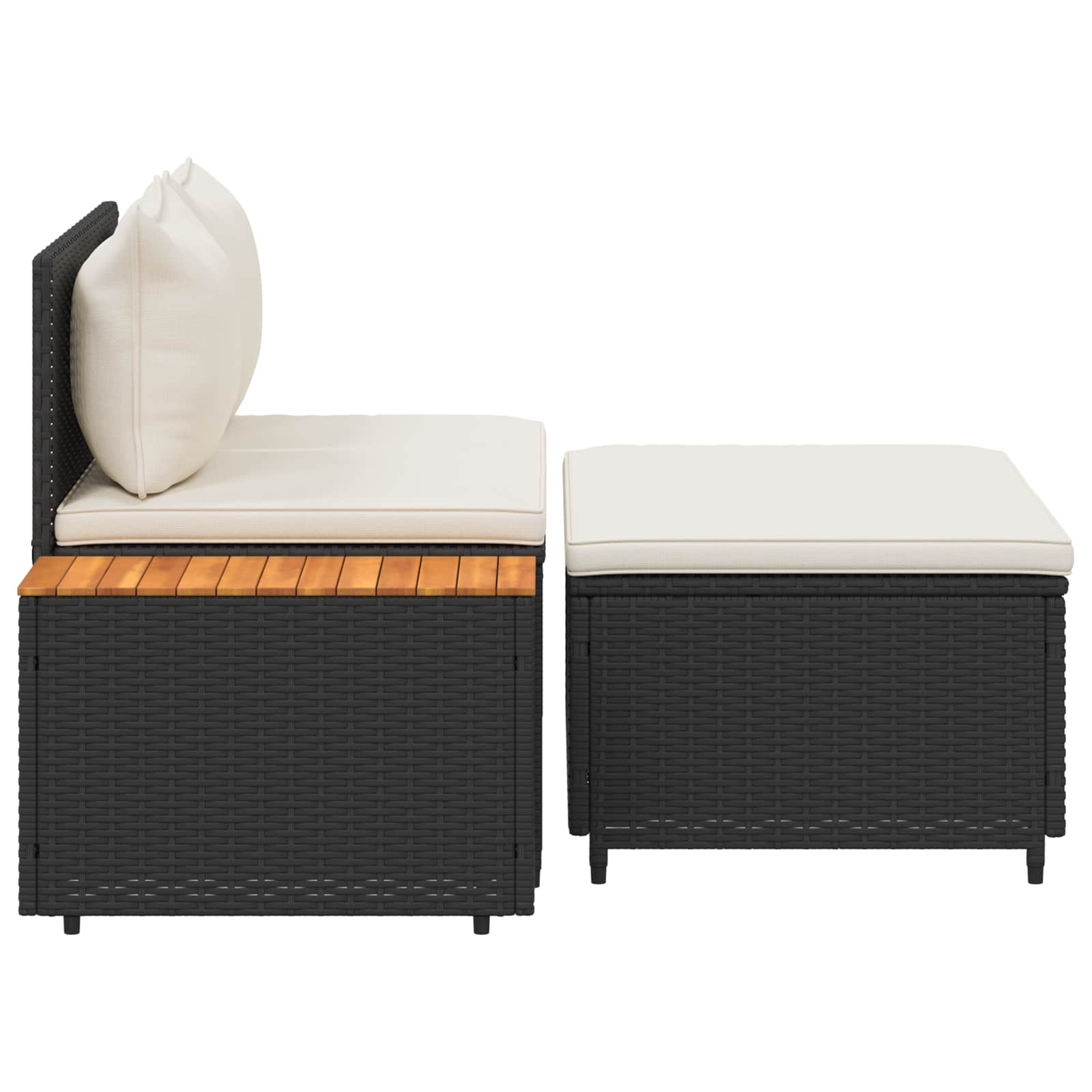 vidaXL Buiten bankenset 4 pcs Zwart en Cream Wit Poly rattan en acacia