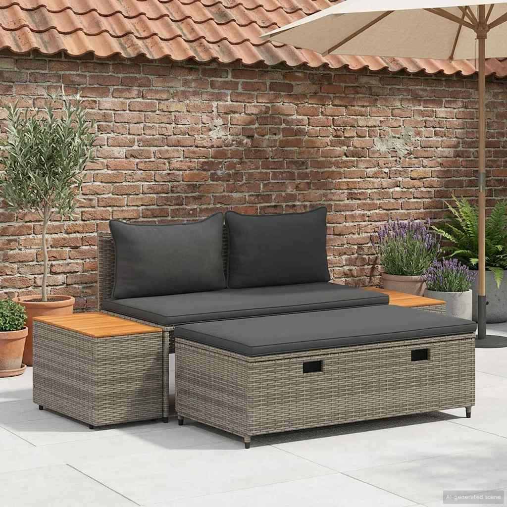 vidaXL Buiten bankenset 4 pcs Zwart en Cream Wit Poly rattan en acacia