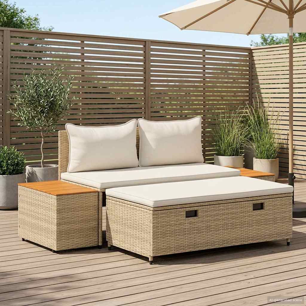 vidaXL Buiten bankenset 4 pcs Zwart en Cream Wit Poly rattan en acacia