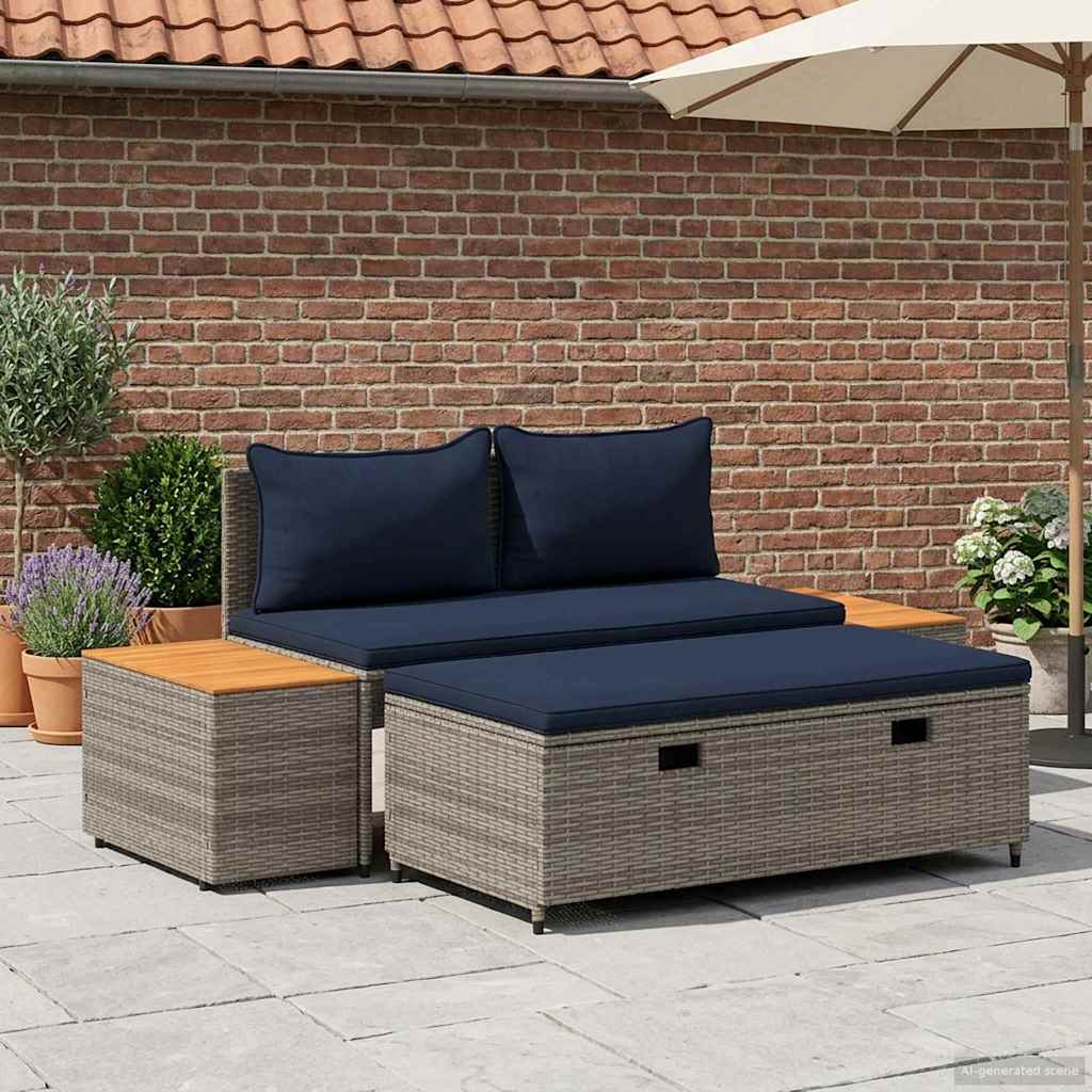 vidaXL Buiten bankenset 4 pcs Zwart en Cream Wit Poly rattan en acacia