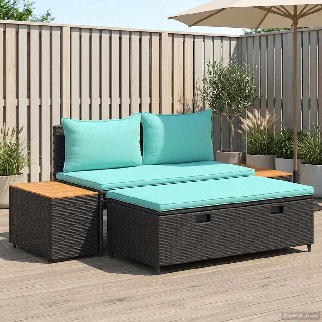 vidaXL Buiten bankenset 4 pcs Zwart en Cream Wit Poly rattan en acacia