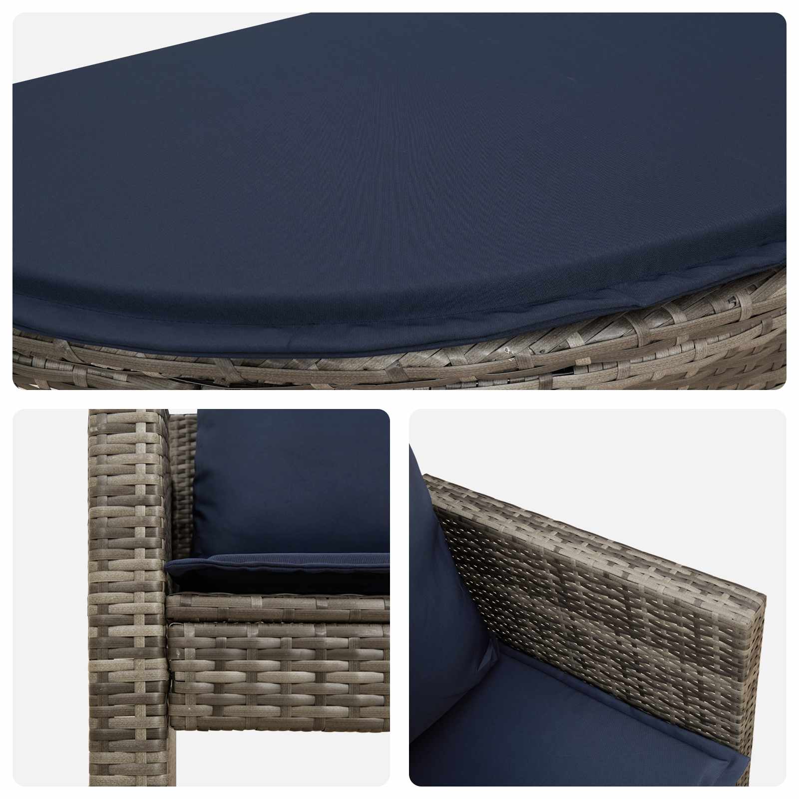 vidaXL Tuinbank met kussen 8 pcs Grijs en Marineblauw poly rattan