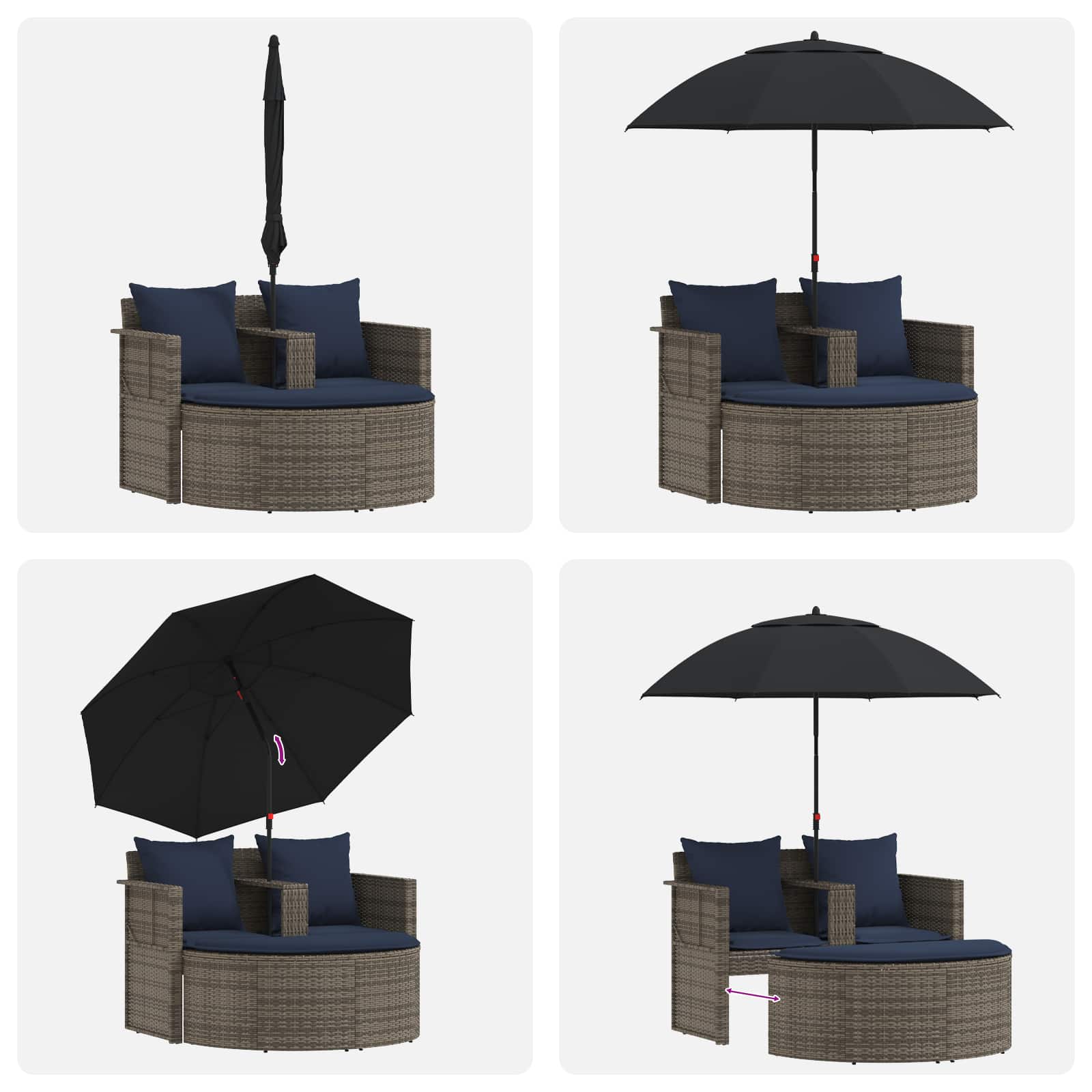 vidaXL Tuinbank met kussen 8 pcs Grijs en Marineblauw poly rattan