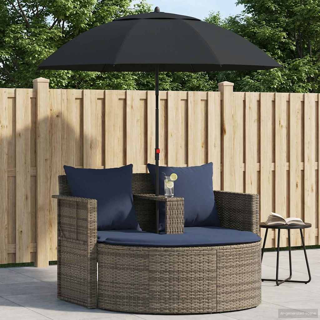 vidaXL Tuinbank met kussen 8 pcs Grijs en Marineblauw poly rattan