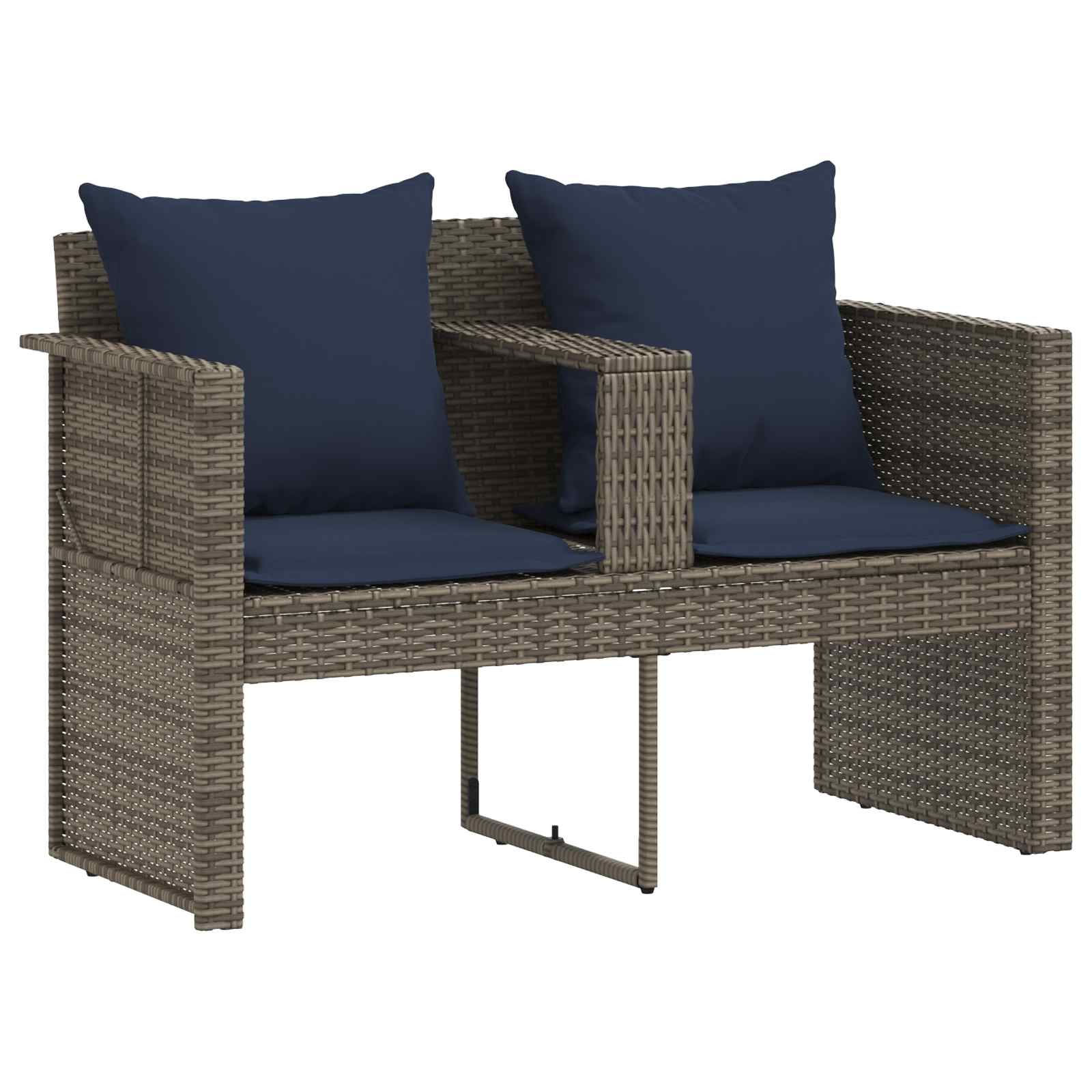 vidaXL Tuinbank met kussen 8 pcs Grijs en Marineblauw poly rattan