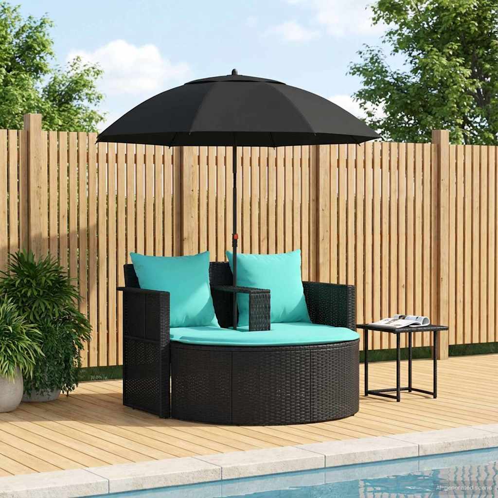 vidaXL Tuinbank met kussen 8 pcs Grijs en Marineblauw poly rattan