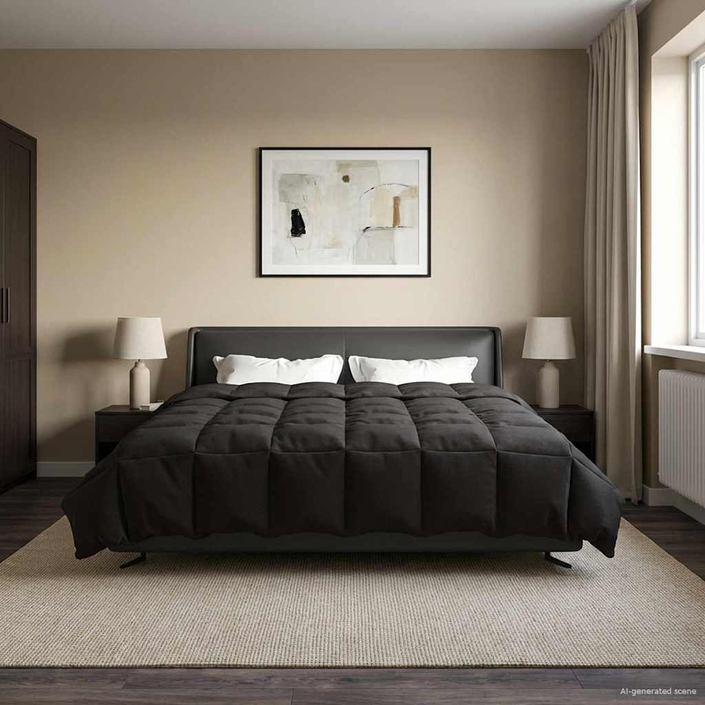 vidaXL Winter Dekbed Gekwilt Zwart 200 x 200 cm Microfiber