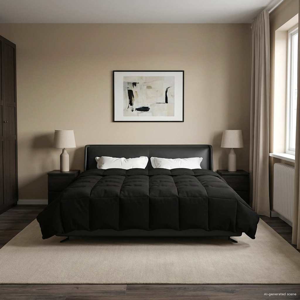 vidaXL Winter Dekbed Gekwilt Zwart 200 x 200 cm Microfiber