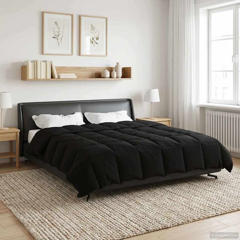 vidaXL Winter Dekbed Gekwilt Zwart 200 x 200 cm Microfiber