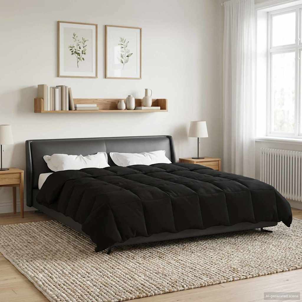 vidaXL Winter Dekbed Gekwilt Zwart 200 x 200 cm Microfiber